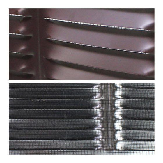 Detailed close-up of the vent louvers and the mesh screen.