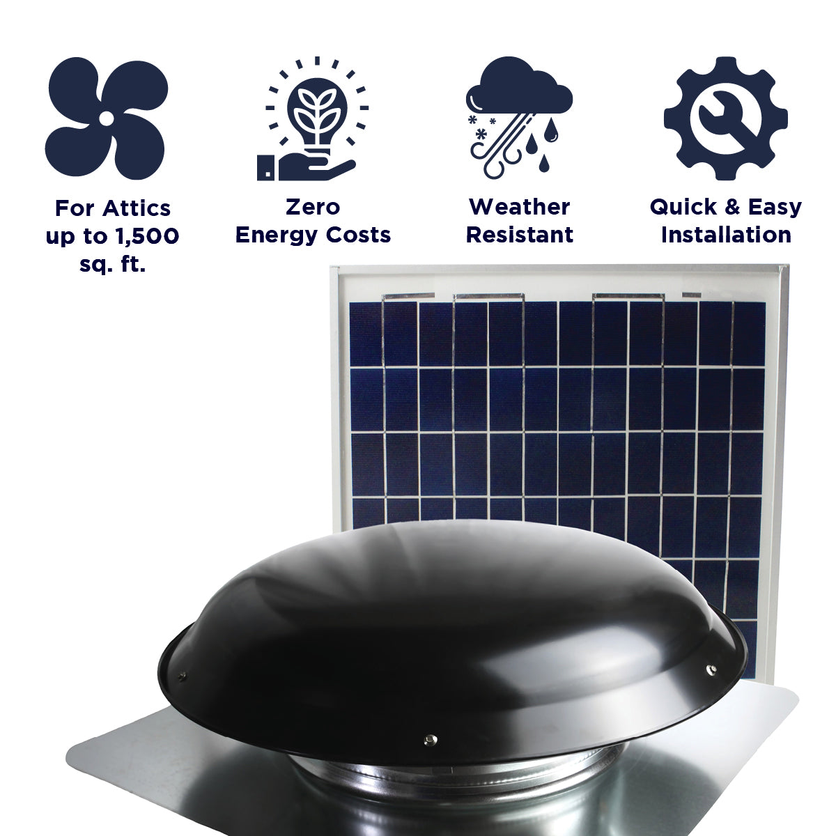 Features of the CXSOLRF series include ventilation coverage up to 1,500 sq. ft., zero energy costs, weather resistant construction, and a quick and easy install.