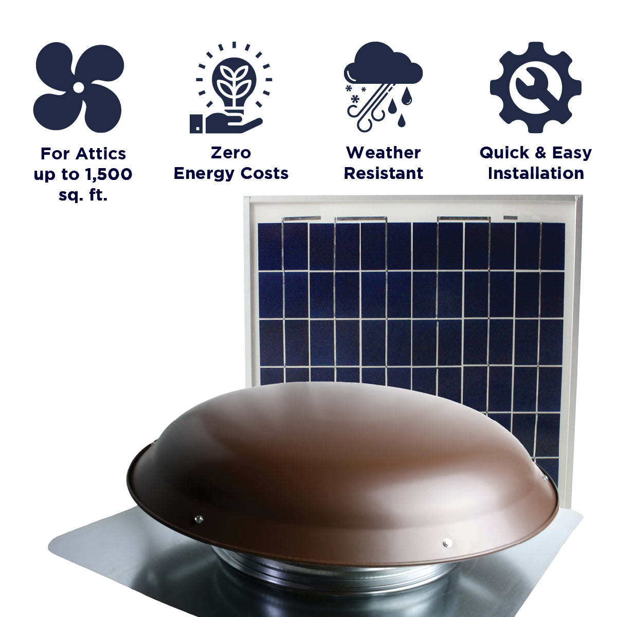 Features of the CXSOLRF series include ventilation coverage up to 1,500 sq. ft., zero energy costs, weather resistant construction, and a quick and easy install.