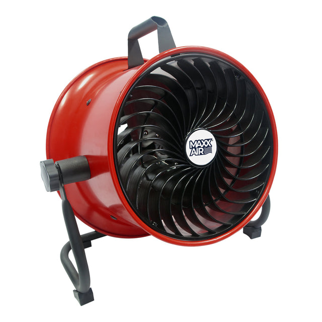 10 in. floor fan with heavy duty deep steel shroud in red finish for focused airflow.