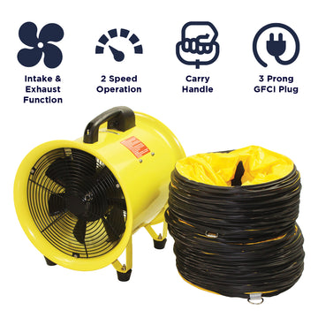 8 Portable Industrial Ventilation Fan With 32' Flexible Duct