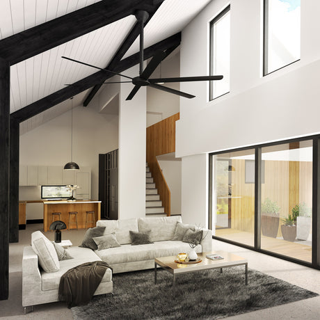 The HVLS 108 provides massive air circulation in large residential rooms such as a living room or bedroom. 