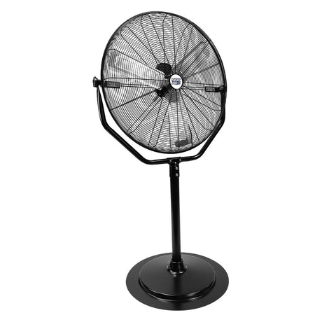 30 in. tilting pedestal fan in a rust-resistant powder coated metal in black finish with stabilized yoke design.