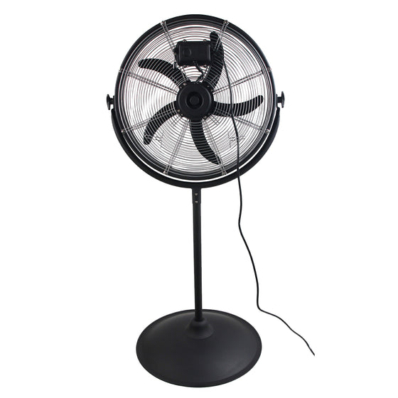 Back view of the 20 in. electric fan showing the motor and wide metal base.