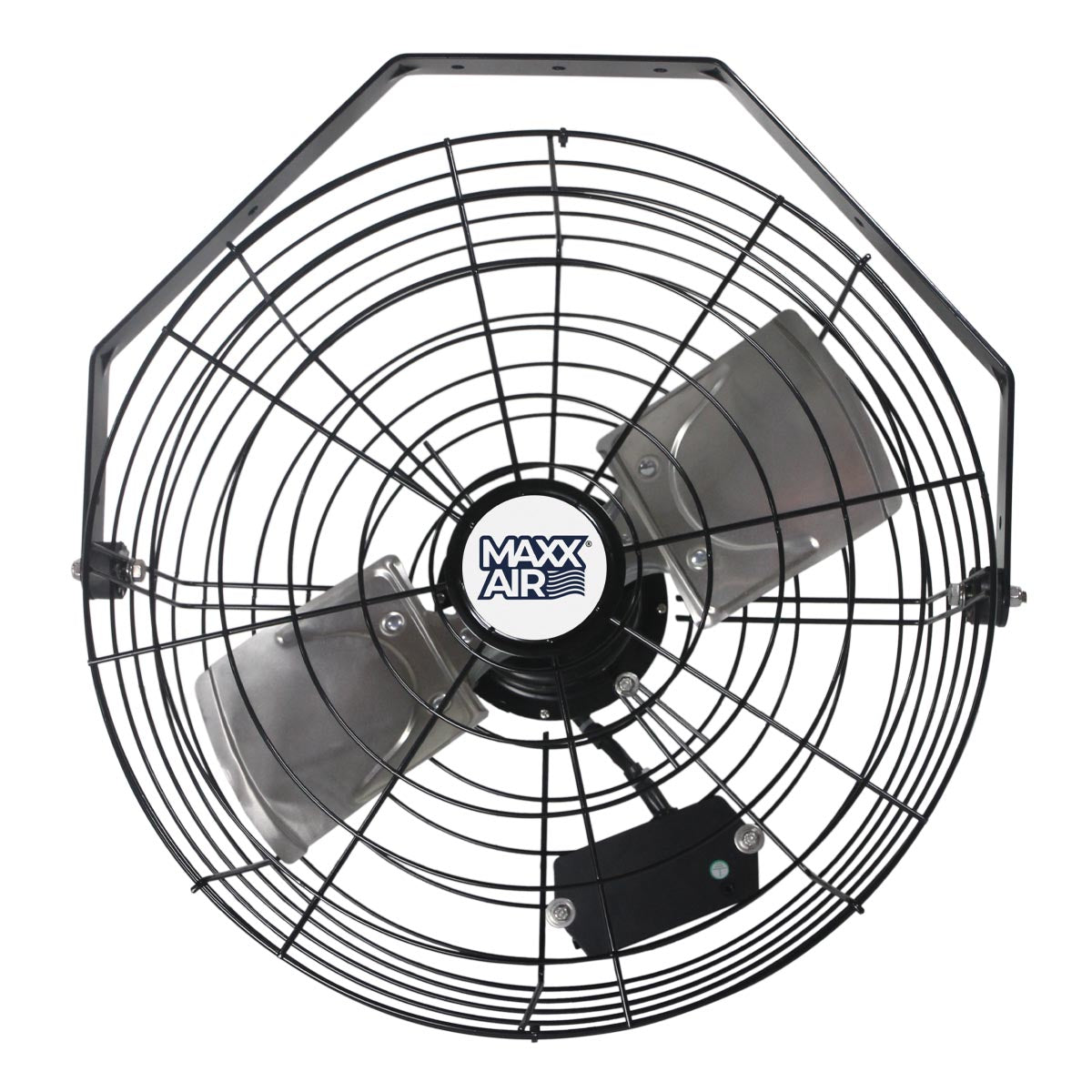 Front of the 18 in. wall mount fan with powder-coated metal steel construction.