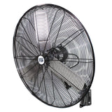 30 in. wall mount fan with powder-coated metal steel construction in black finish.