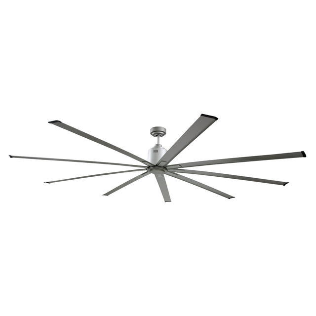 72 in. industrial ceiling fan in metallic brushed nickel finish with large diameter fan blades.