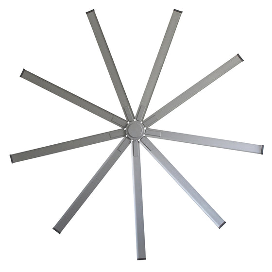 View of the commercial destratification fan from below showing the large 88 in. diameter span. 