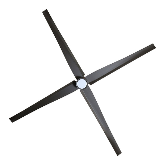 View of the modern ceiling fan from below showing the 84 in. diameter span in oil-rubbed bronze finish.