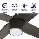 Features of the ICF84 ceiling fan include reversible direction, 6 speeds, an intergrated LED light kit, and energy efficient motor. 
