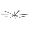 Large diameter 96 in. industrial ceiling fan with metallic brushed nickel finish blades and housing.