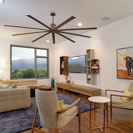 This modern ceiling fan provides powerful air movement while remaining a stylish statement piece in your home.
