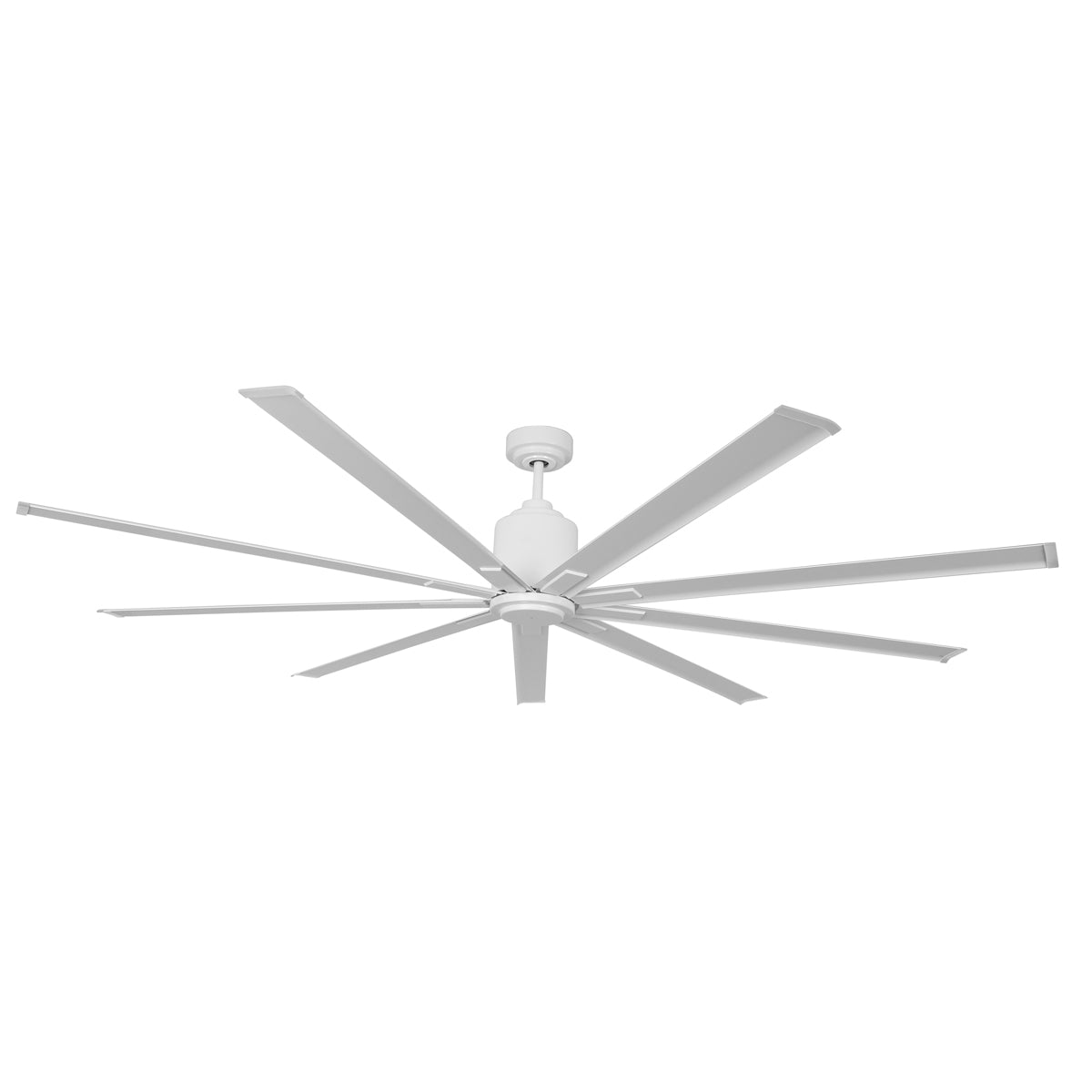 Large diameter 96 in. industrial ceiling fan in white finish.