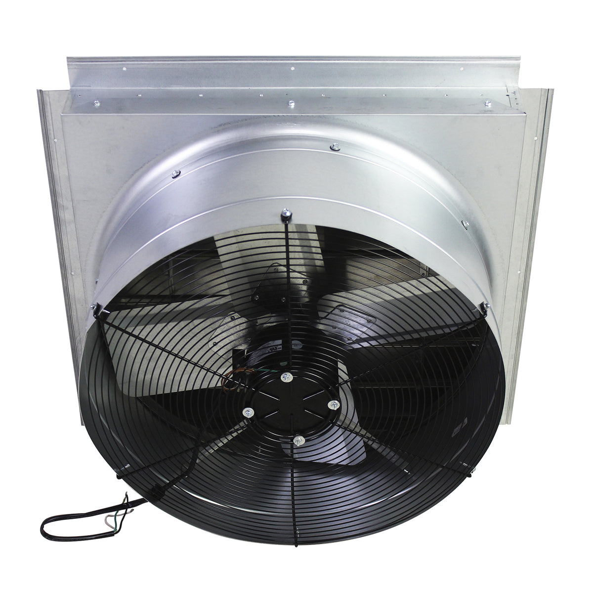 Back view of the exhaust fan showing the safety grille and fan blade for powerful airflow. 