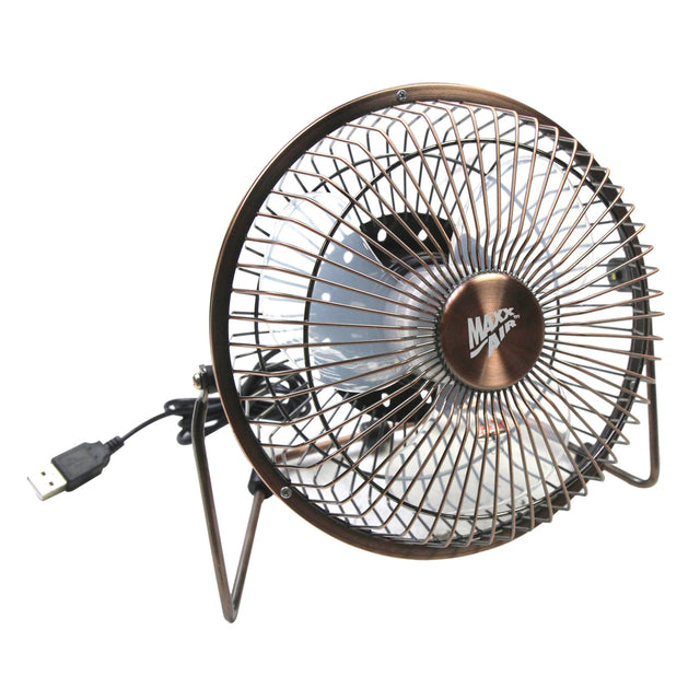 6 in. mini table top desk fan with USB plug in copper finish.