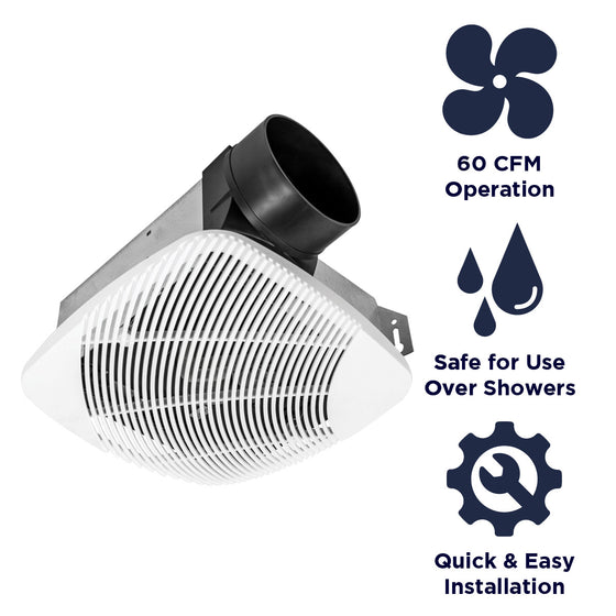 Features of the NX704 include 60 CFM operation, safe for installation over showers, and easy installation.