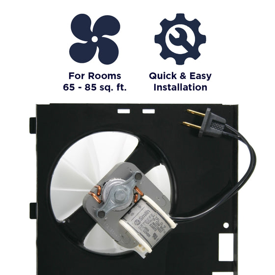 This motor kit will vent spaces from 65 - 85 sq. ft. and has a quick and easy install into a contractor series bath fan.