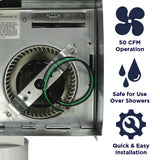 Features of the NXMS50 include 50 CFM operation, safe for installation over showers, and quick and easy install. 