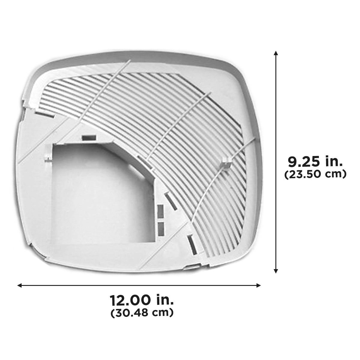 The grille measures 9.25 in. (23.5 cm) long and 12 in. (30.48 cm) wide.