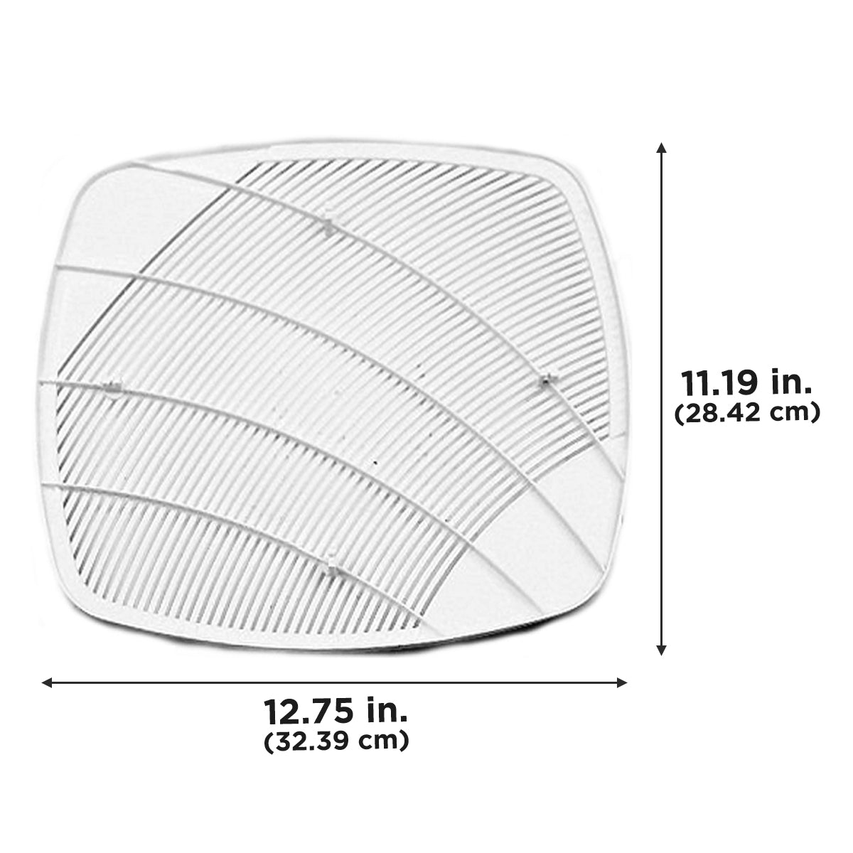 The grille measures 12.75 in. (32.39 cm) wide and 11.19 in. (28.42 cm) long.