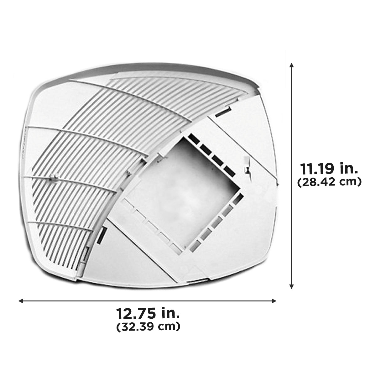 The grille measures 12.75 in. (32.39 cm) wide and 11.19 in. (28.42 cm) long.