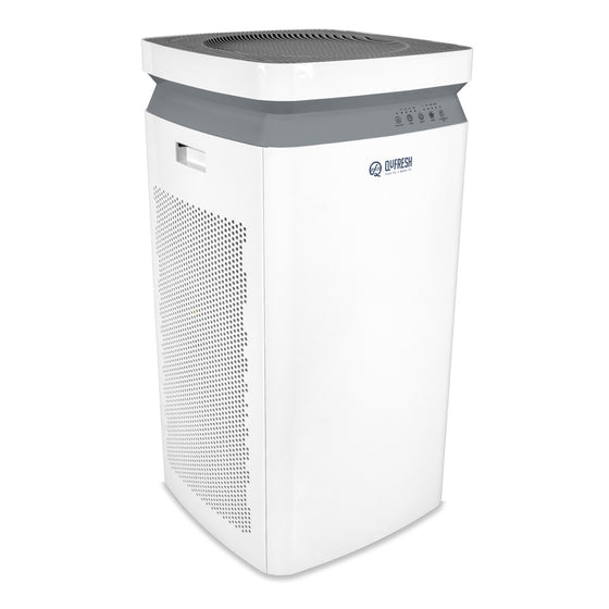 The QuFresh air scrubber features an ABS plastic housing that has a clear air delivery rate (CADR) of 950 cu. m/hr.