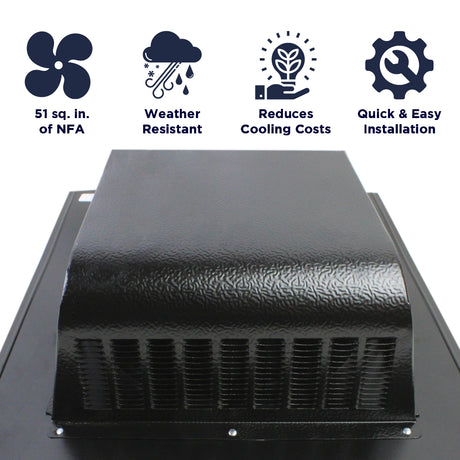 Features of the SBV 603 slant back vent include 51 sq. inches of net free air, weather resistant construction, reduction of cooling costs, and a quick and easy install.