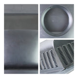 Detailed close-up of steel material top, underside with vent opening, and vent screen.