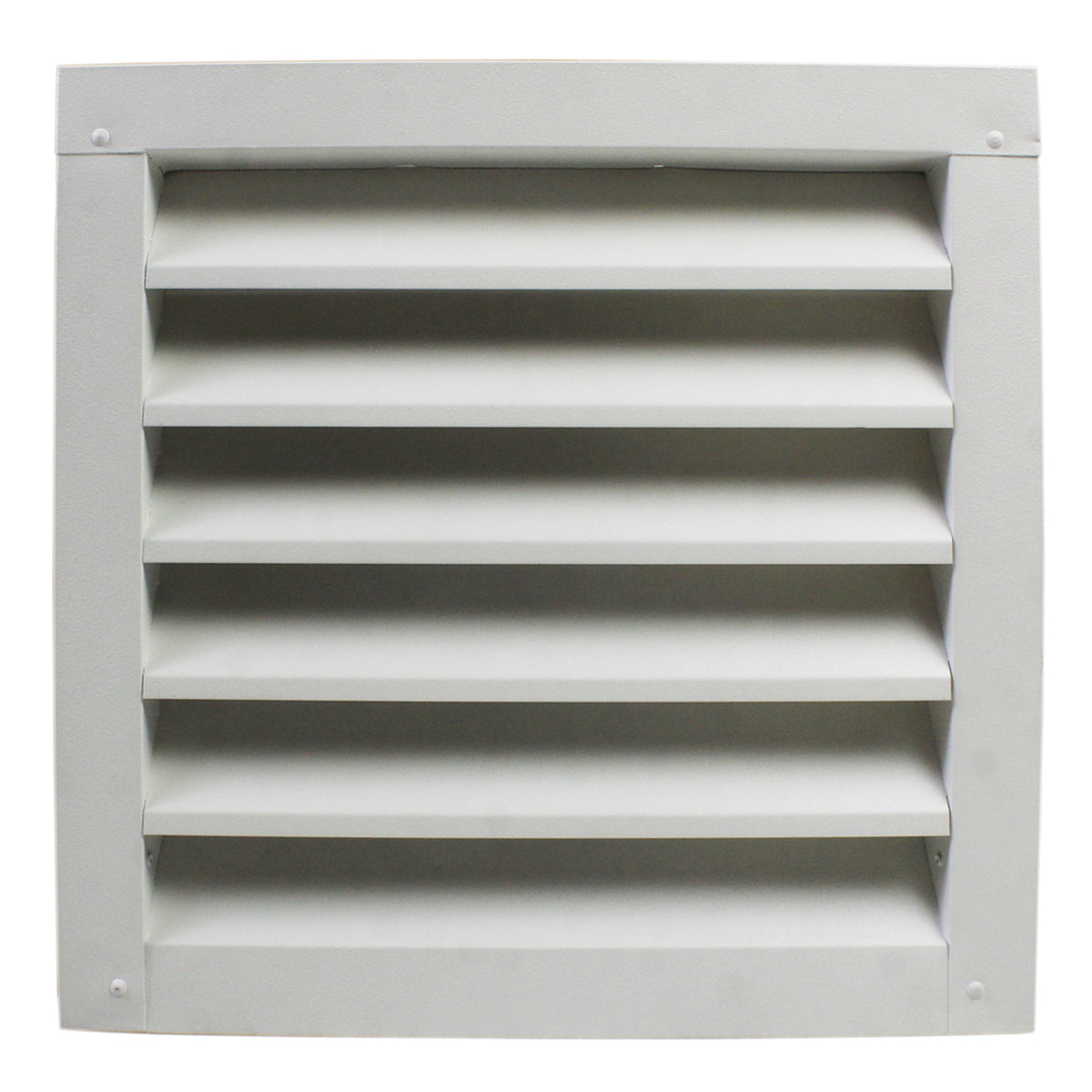 Front view of the aluminum louver vent in white finish.