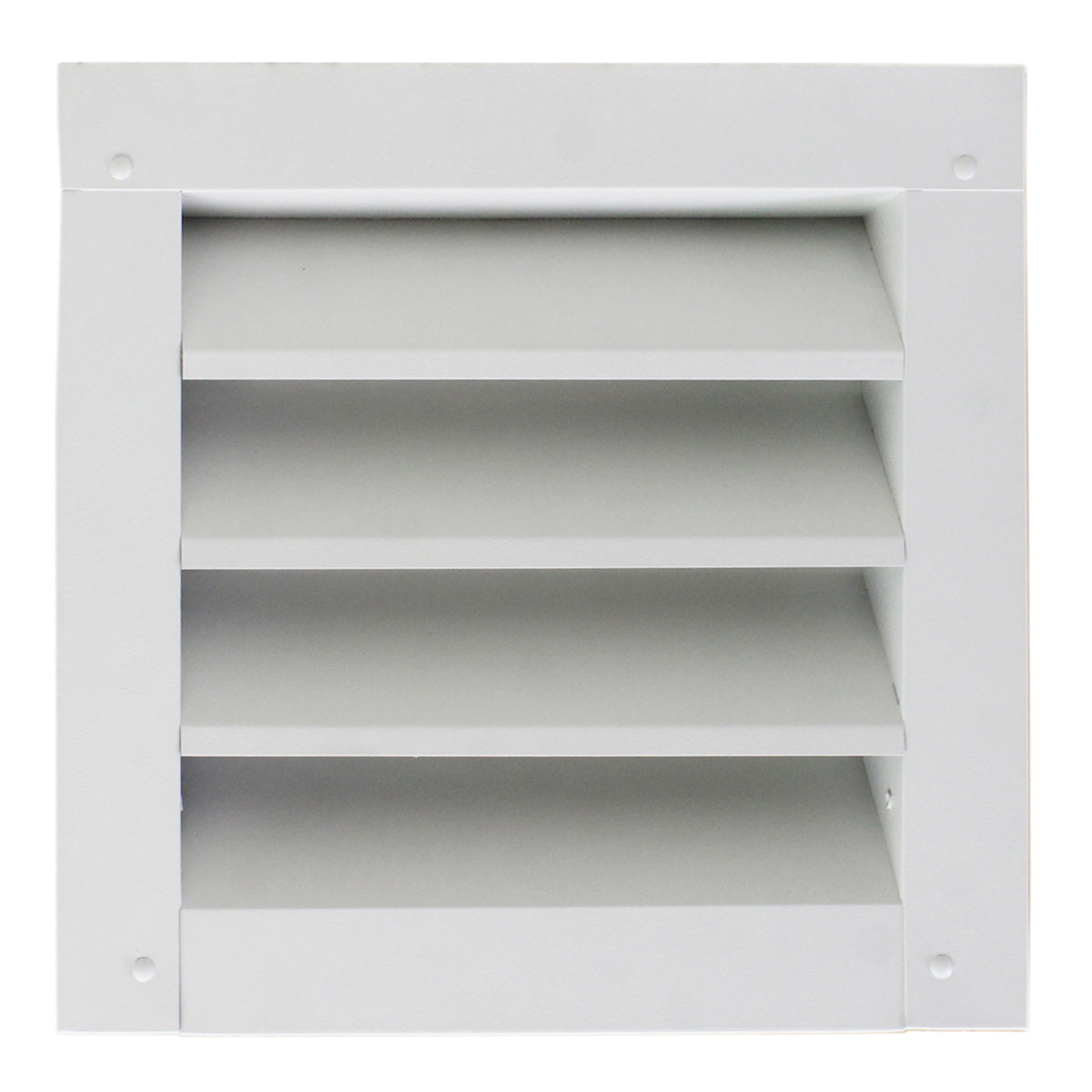 Front view of the aluminum louver vent in white finish.