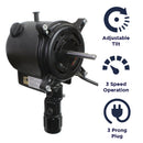 Features of the XE220350 include an adjustable tilt, 3 speed operation, and a 3 prong plug.