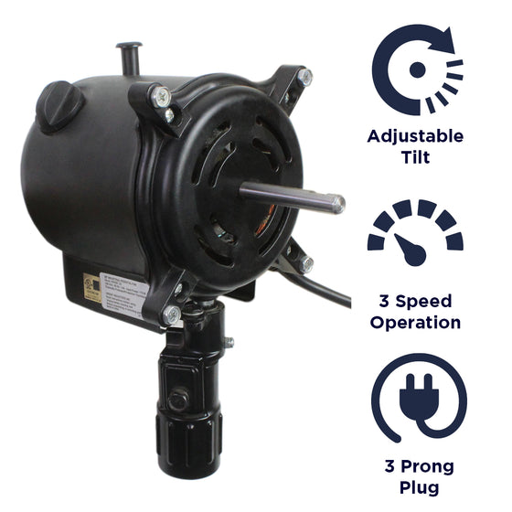 Features of the XE220350 include an adjustable tilt, 3 speed operation, and a 3 prong plug.