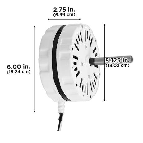 The motor assembly housing is 5.125 in. (13.02 cm) tall and 2.75 in. (6.99 cm) deep. 