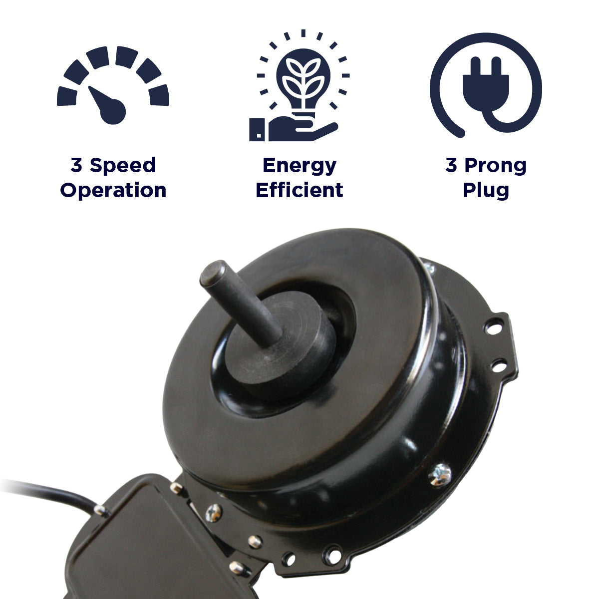 The XE418TE offers a 3 speed operation, is energy efficient, and has a 3 prong plug.