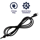This power cord has a 3 prong plug and installs quickly to any Maxx Air barrel fan model. 