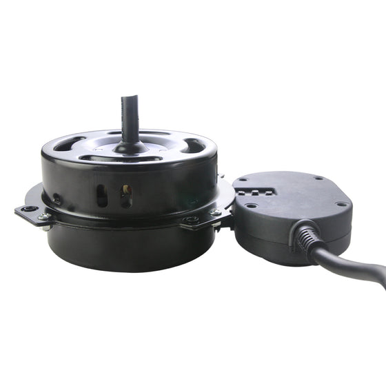 Left side profile view of the air circulator motor. 