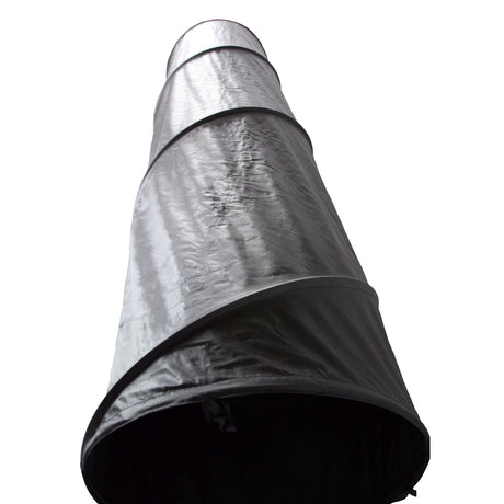 Front view of the duct extended showing the 210D nylon material and collapsible design for portability.