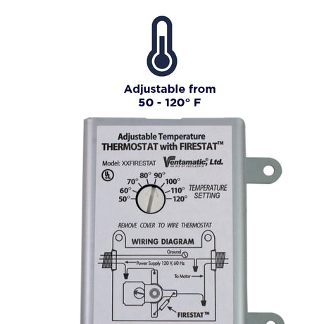 The XXFIRESTAT is adjustable from 50 - 120 degrees Fahrenheit and can be modifier using a flathead screwdriver.