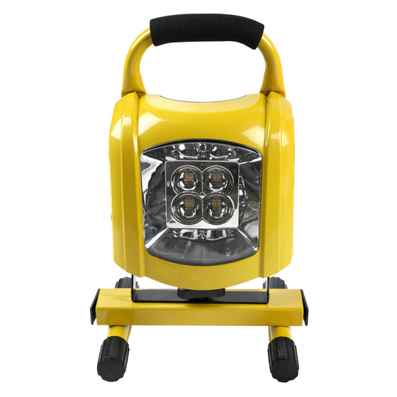 Front of indoor LED worklight on stand showing the padded black handle.