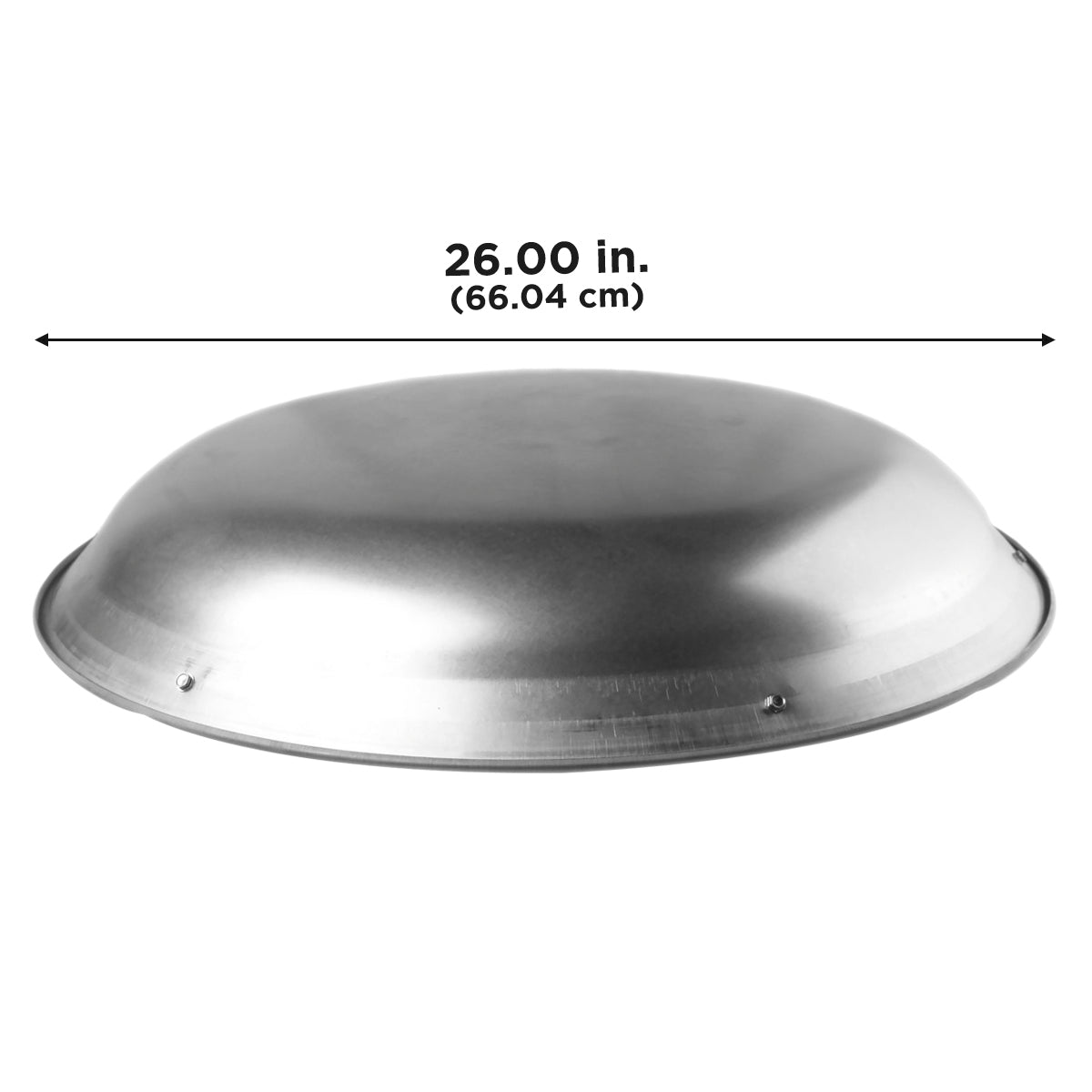 This power attic vent dome has a 26 in. (66.04 cm) diameter.