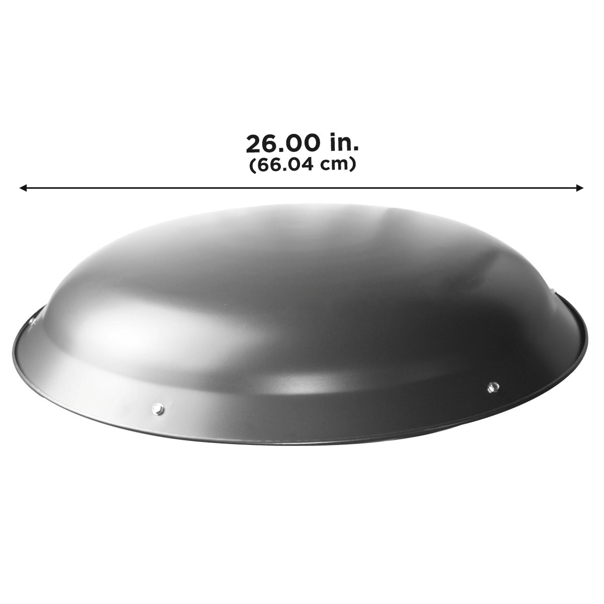 This power attic vent dome has a 26 in. (66.04 cm) diameter.